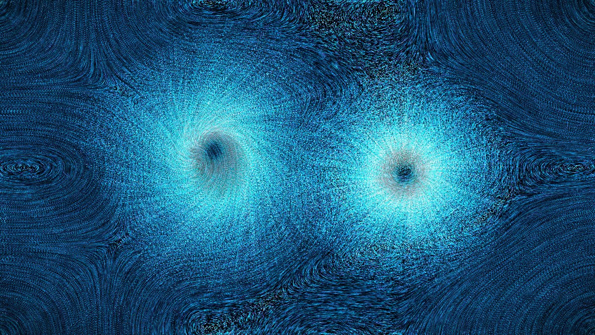 Phosphene's Flow Particles engine as a stream background: thousands of glowing particles streaming through a flow field, with two bright bursts where the screen was tapped